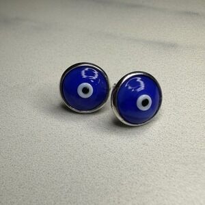 Evil Eye Stud Earrings Blue Glass‎ Sterling Silver 925 Protection Jewelry